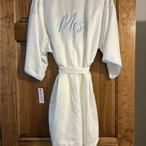 NWT Bridal White Robe with Blue Accents